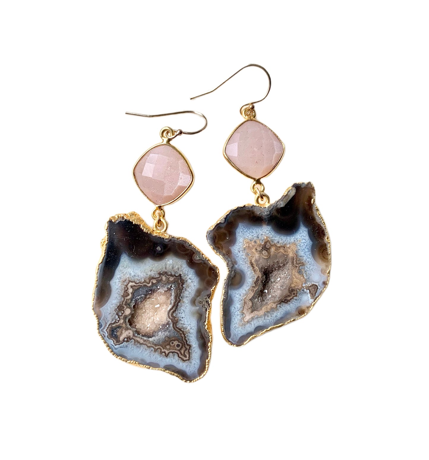 Abielle Pink Moonstone Geode Earrings