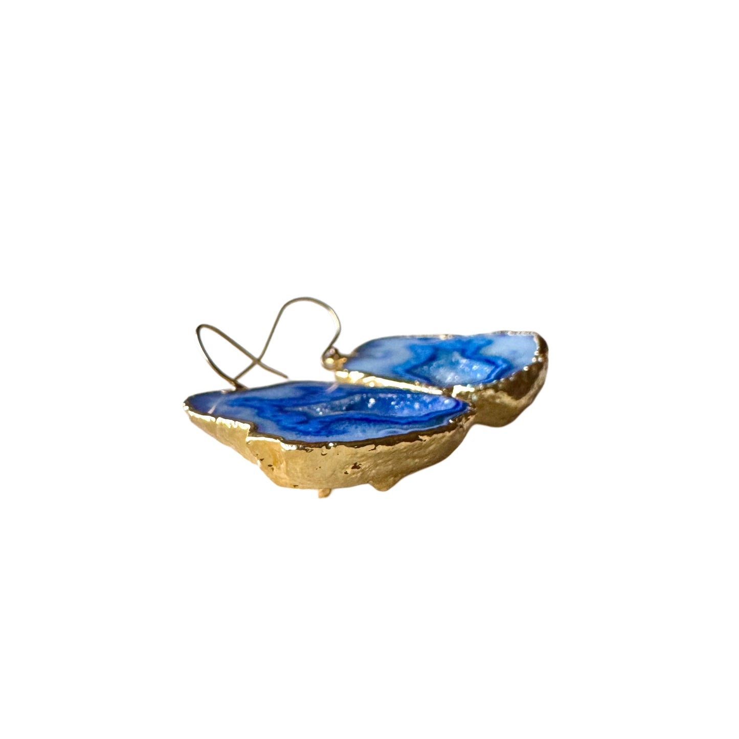Geode drop earrings, gold-plated, icy blue-cobalt.