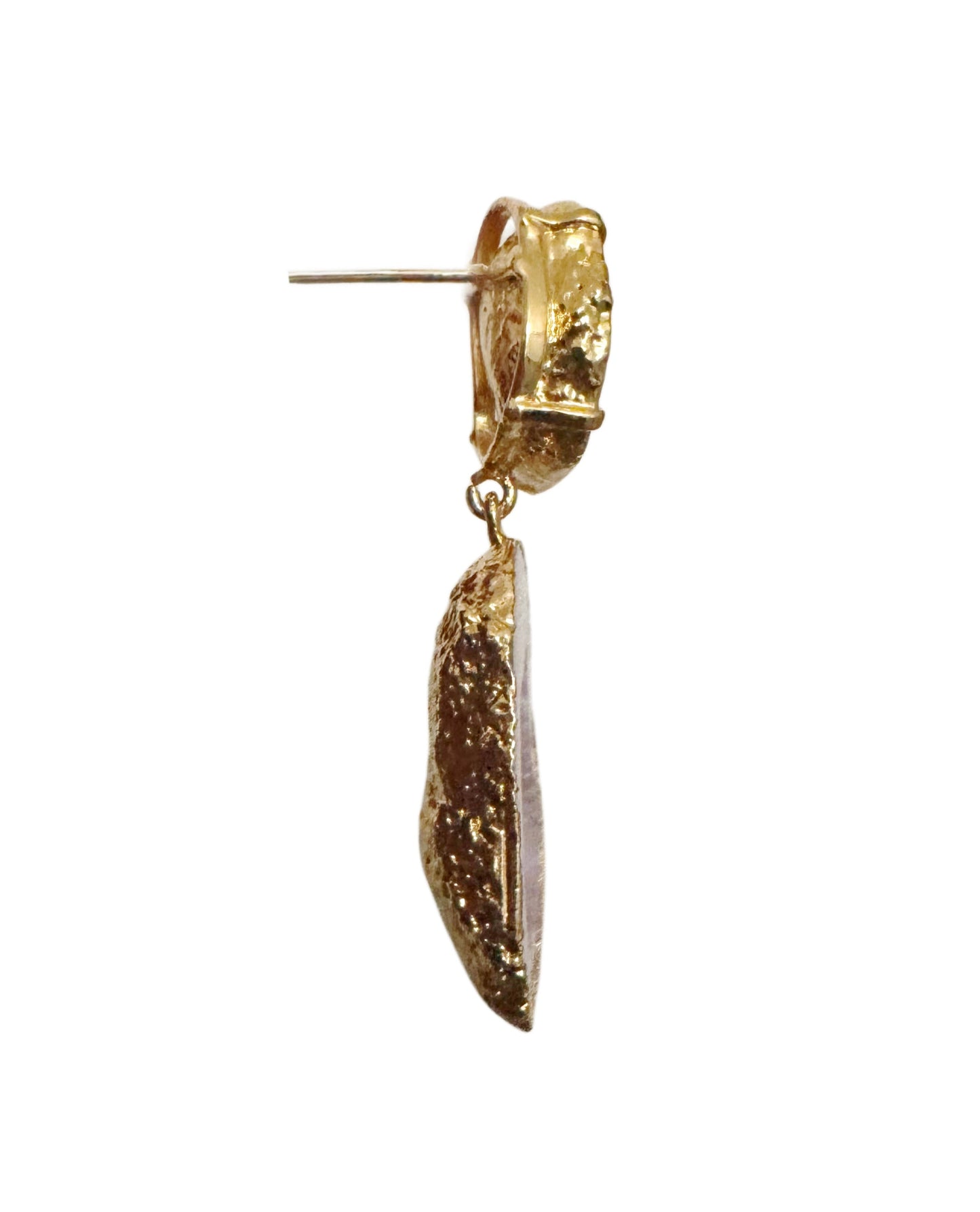 Geode statement earrings, gold-plated, green-blush pink.
