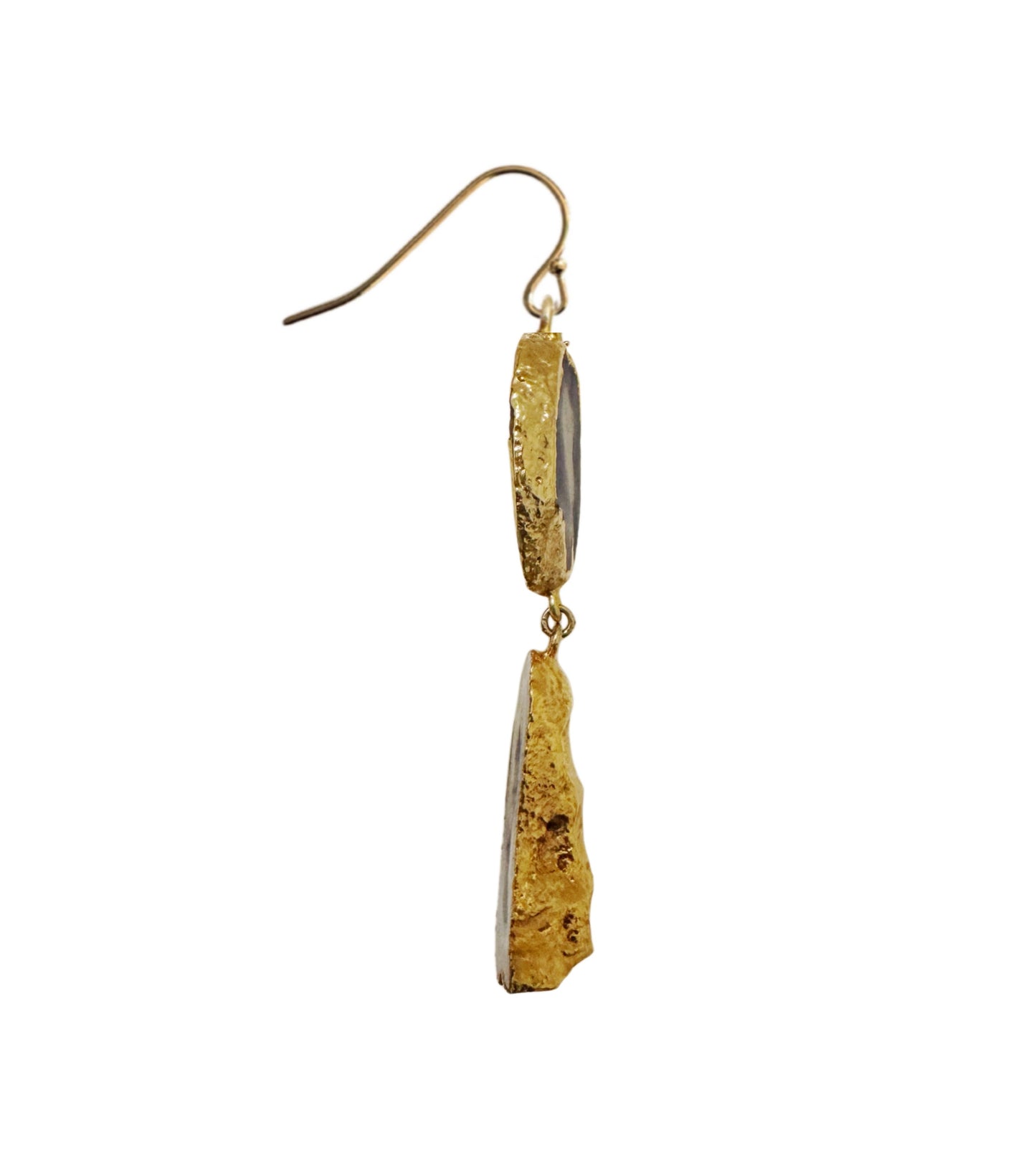 Geode quartz earrings, gold-plated, black and grey.