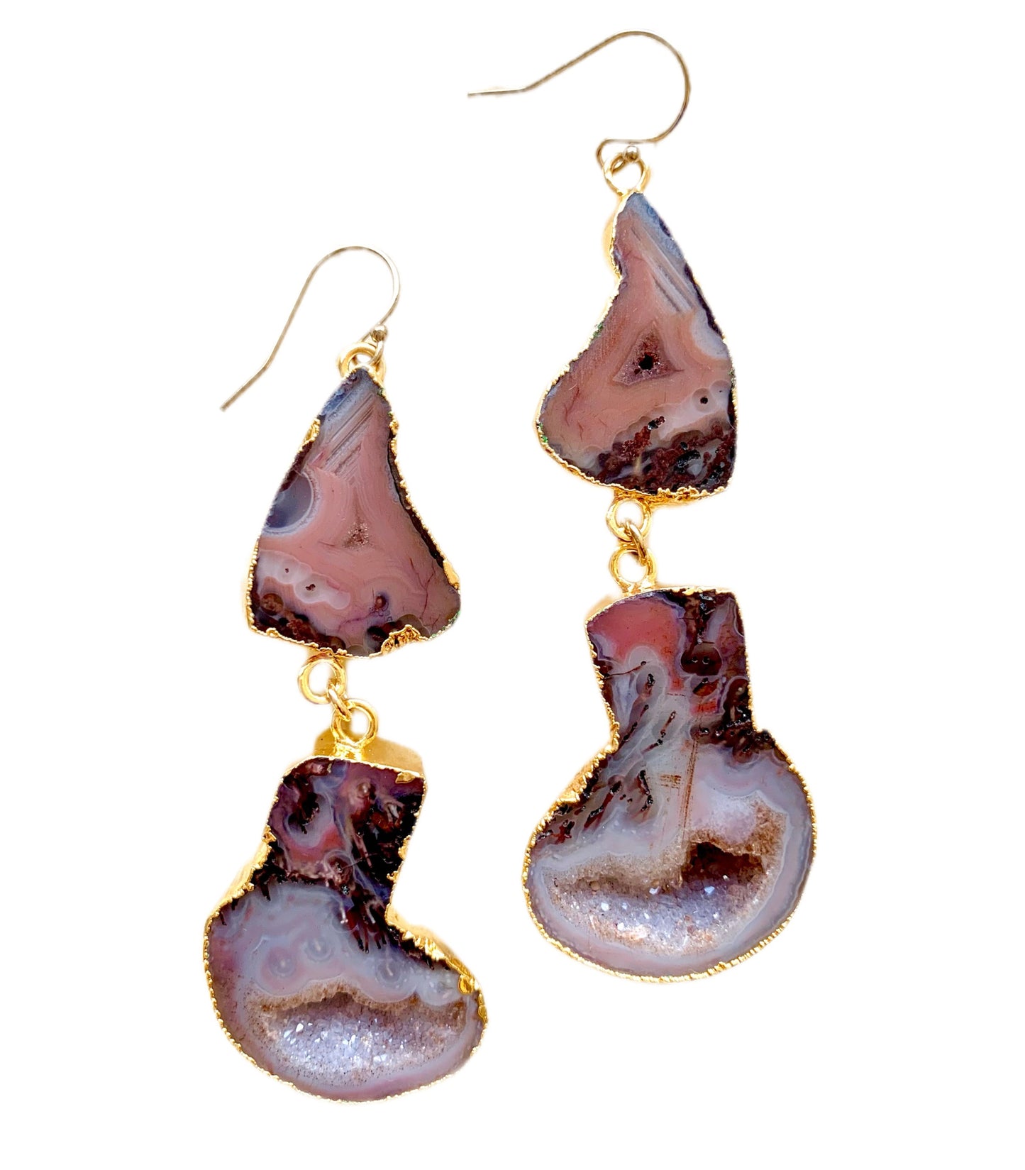 Anjali-Pink/Brown Geode Drop Earrings