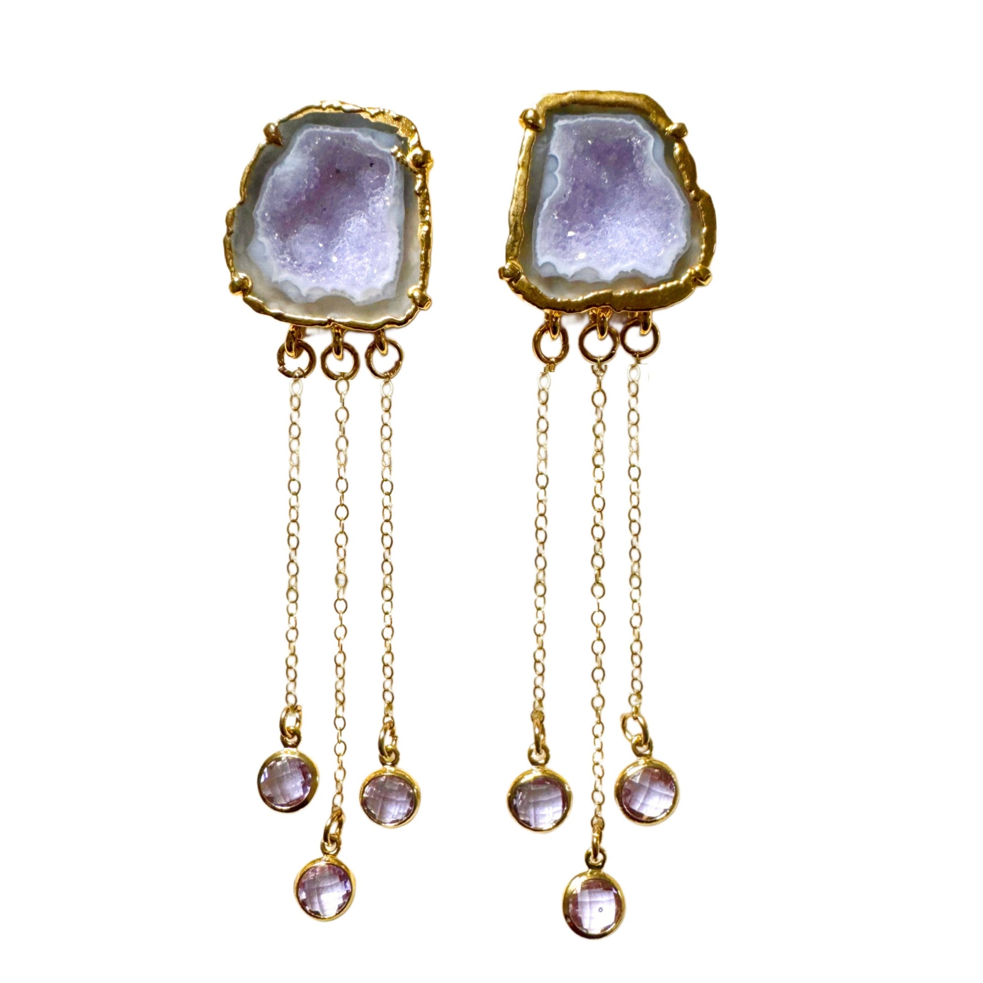 Geode tassel earrings, gold-plated, light purple-gray.