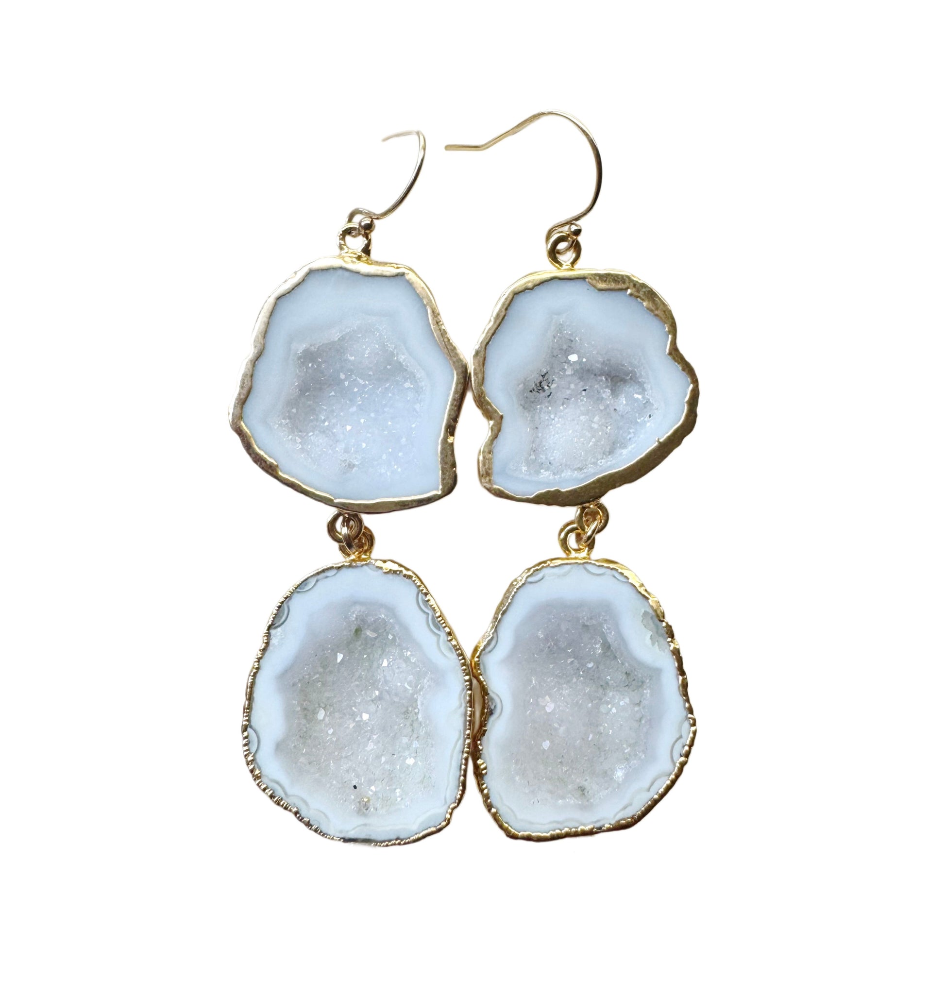 Geode earrings, gold-plated, white.