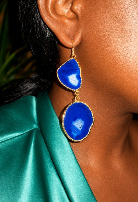 Geode drop earrings, gold-plated, blue.