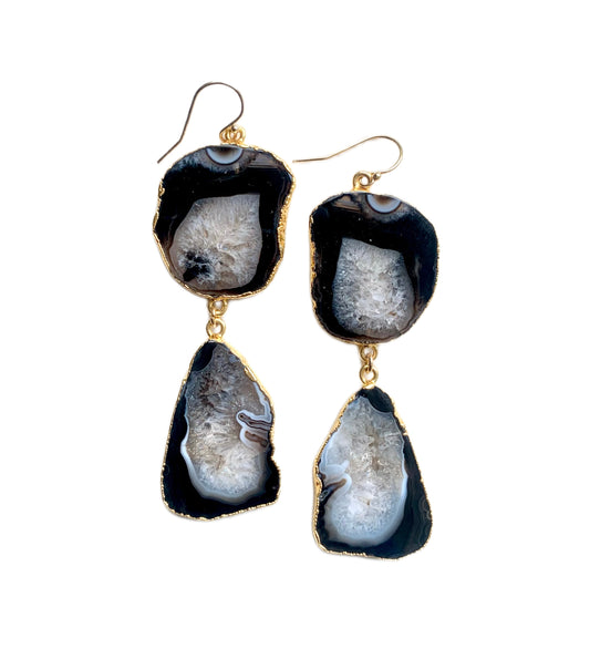Arisana-Black Geode Quartz Earrings