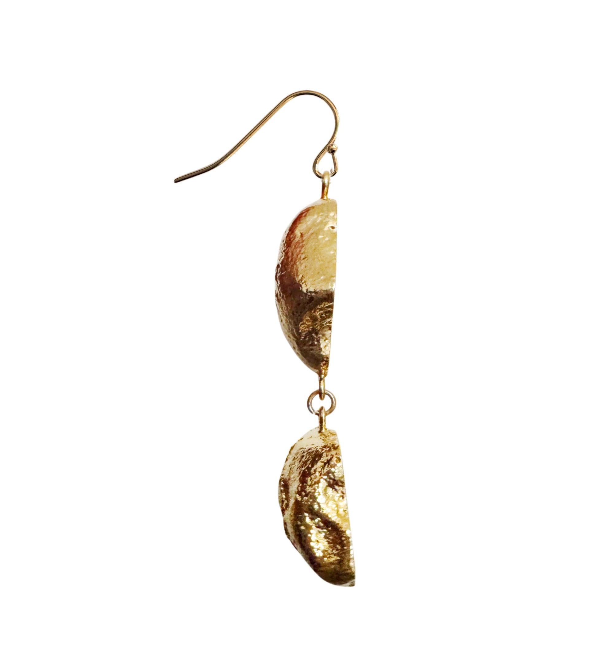 Geode earrings, gold-plated, dark green.