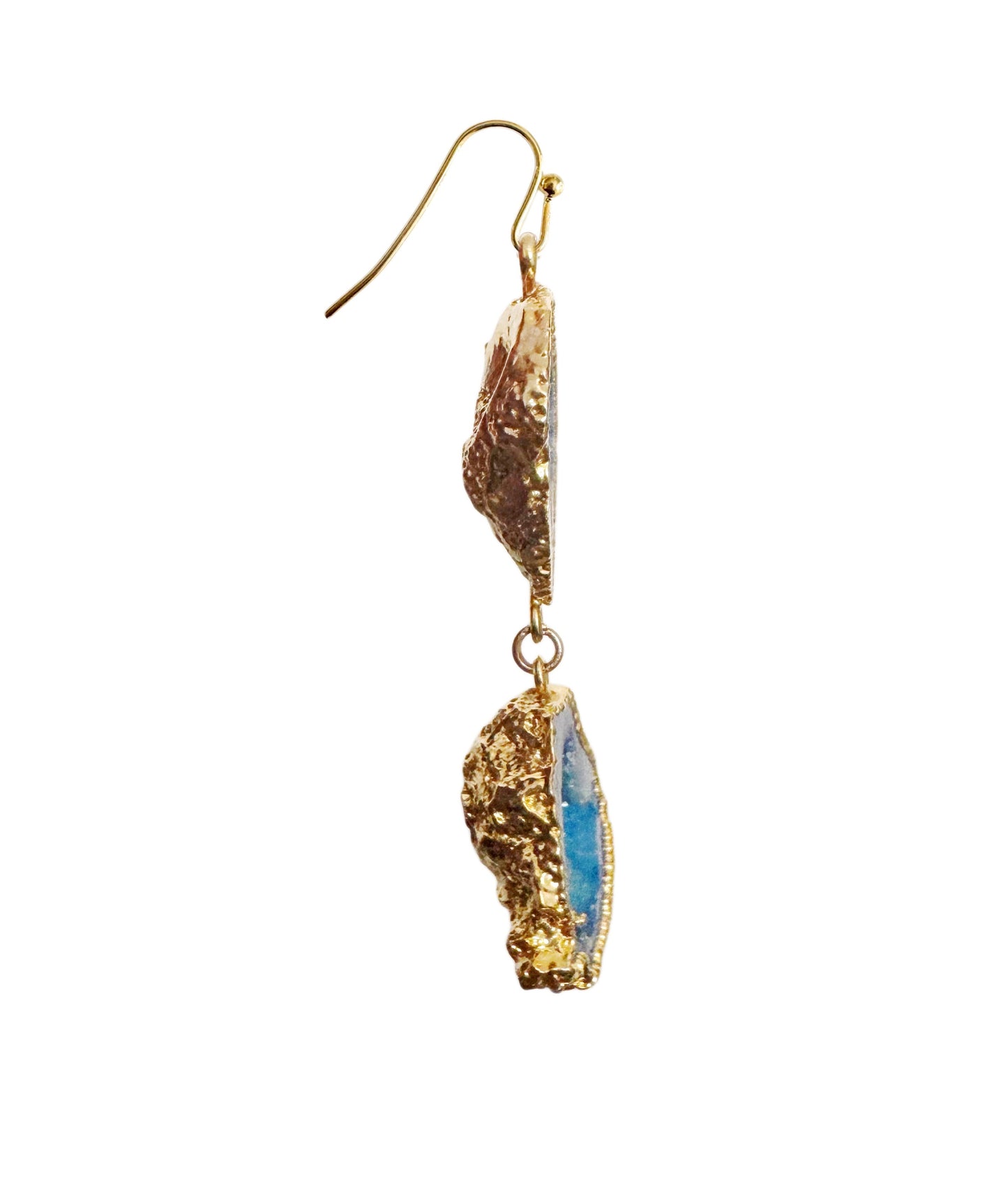 Geode double-drop earrings, gold-plated, electric blue-cobalt.