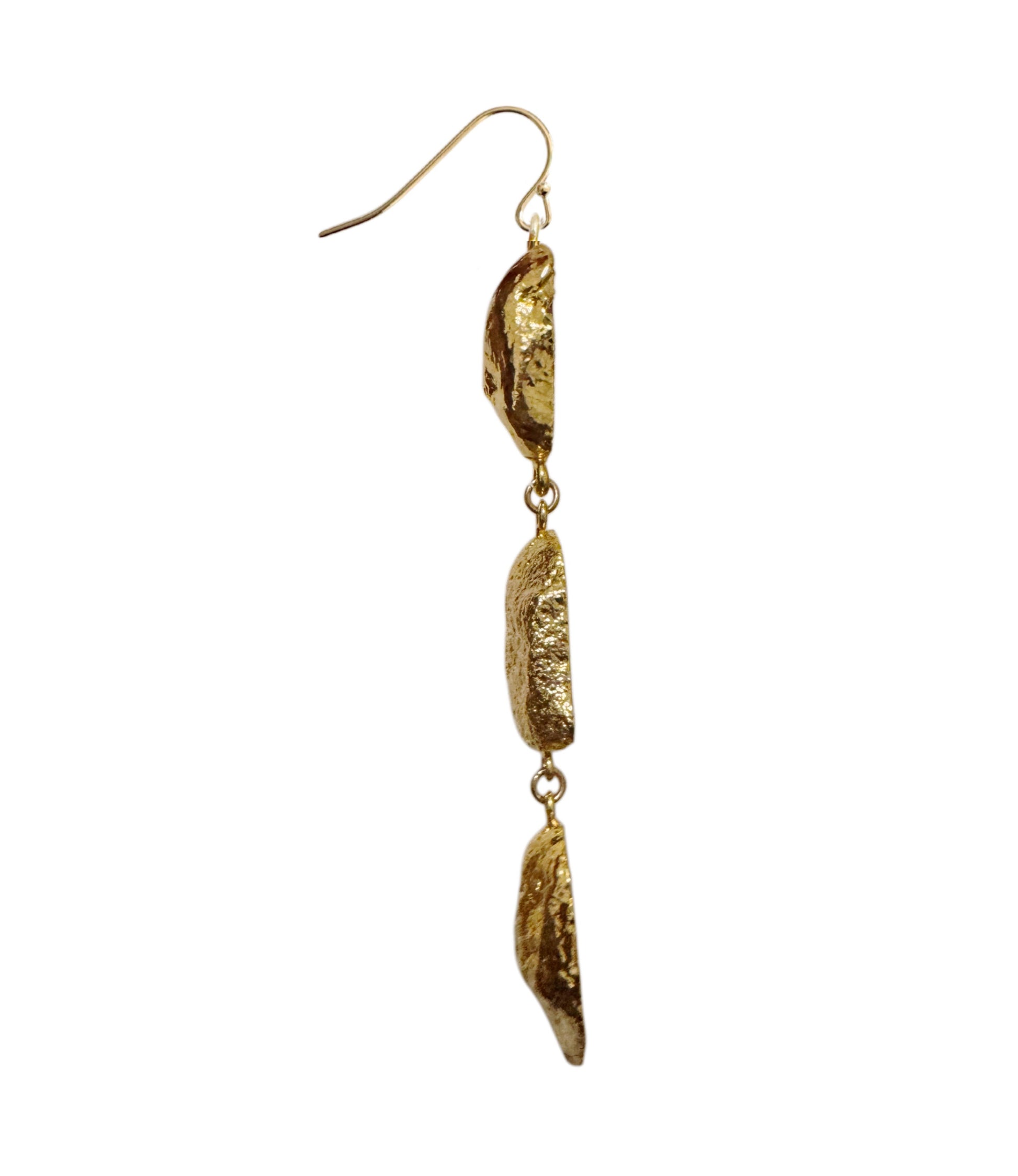 Triple geode drop earrings, gold-plated, berry-red.